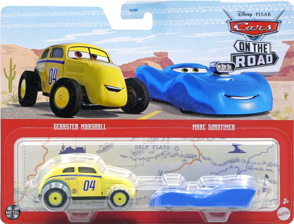 Marc Sondtimer from the Cars on the Road series, Mattel 1:55 diecast on its card
