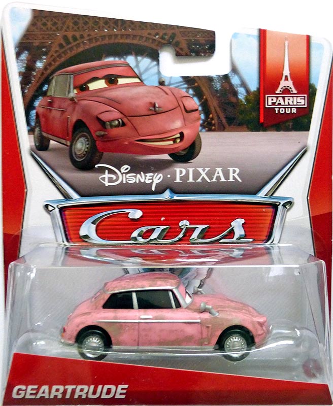 Geartrude from the World of Cars 2014 series, Mattel 1:55 diecast on its card