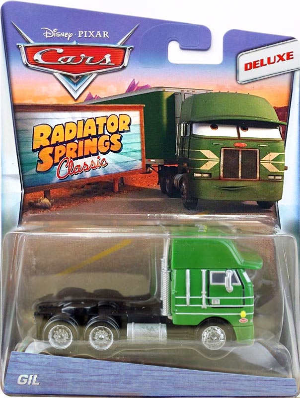 Gil Semi from the Radiator Springs Classic series, Mattel 1:55 diecast on its card