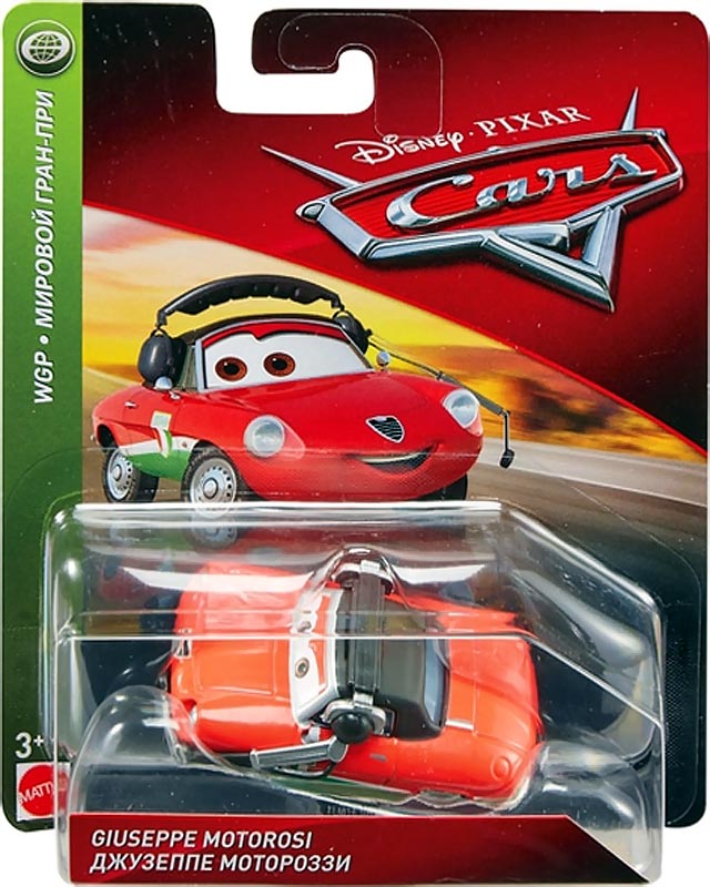 Giuseppe Motorosi (Francesco Bernoulli Crew Chief) from the Cars 2 series, Mattel 1:55 diecast on its card