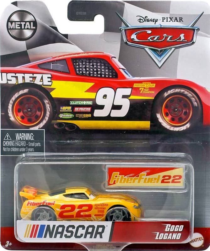 Gogo Logano from the Cars 2021 series, Mattel 1:55 diecast on its card