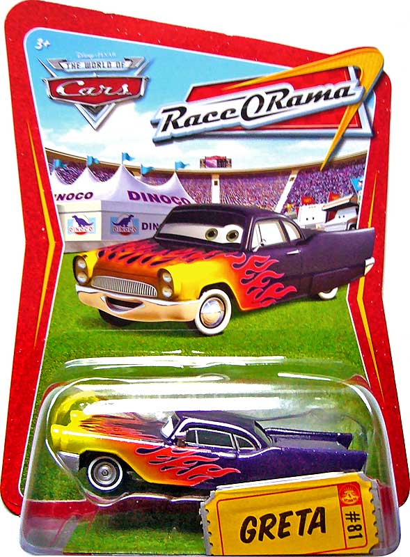 Greta from the Race O Rama series, Mattel 1:55 diecast on its card