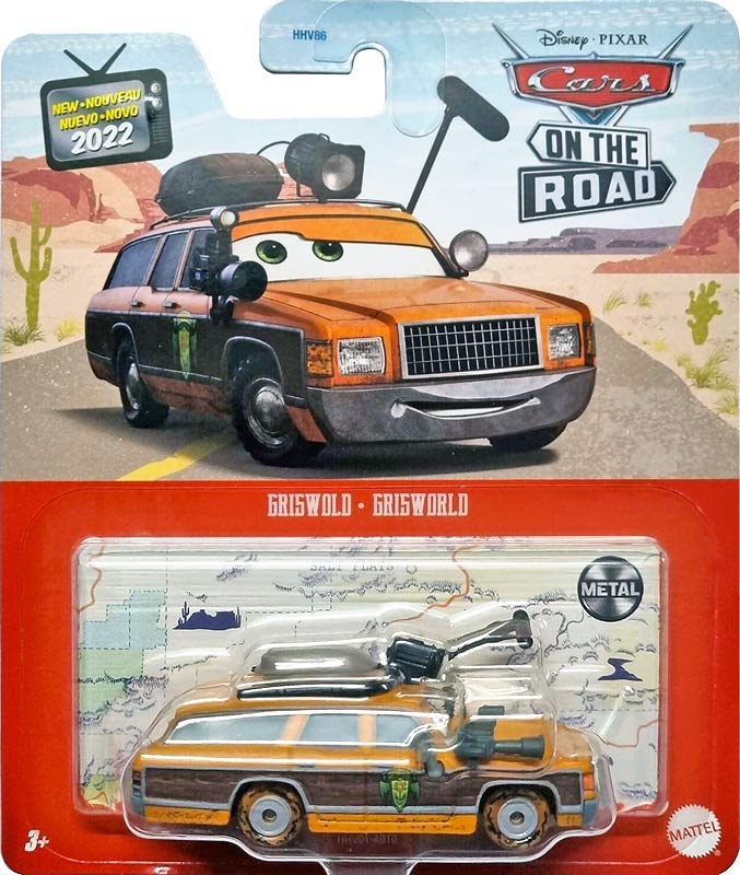 Griswold from the Cars on the Road series, Mattel 1:55 diecast on its card