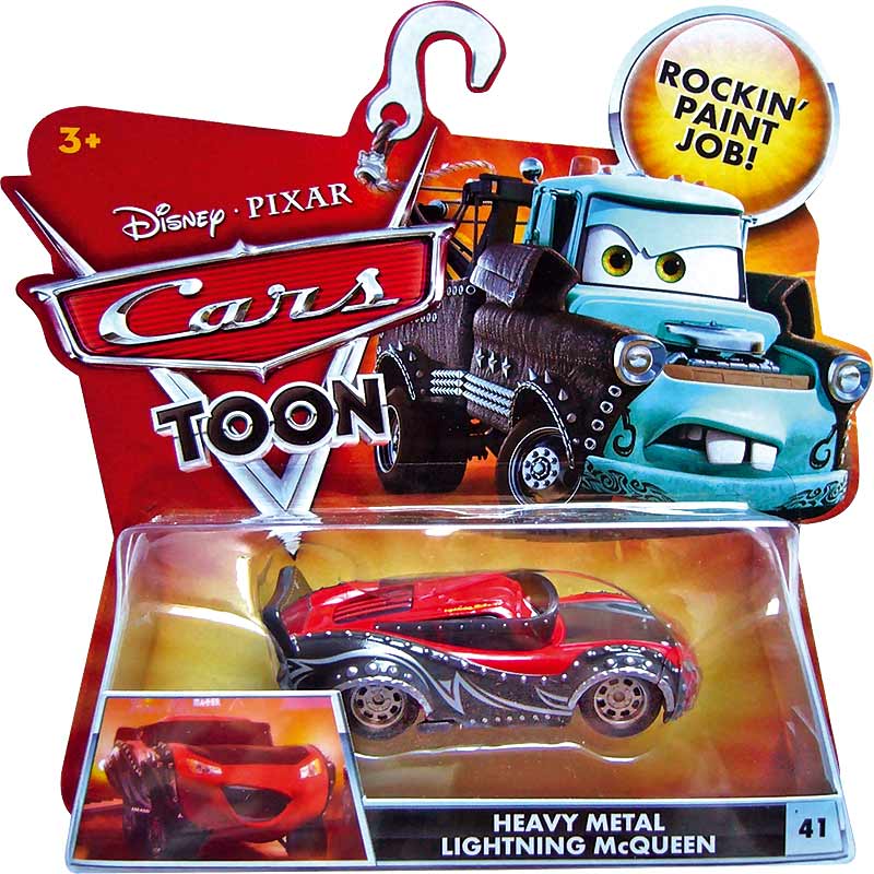 Heavy Metal Lightning McQueen from the Cars Toon series, Mattel 1:55 diecast on its card