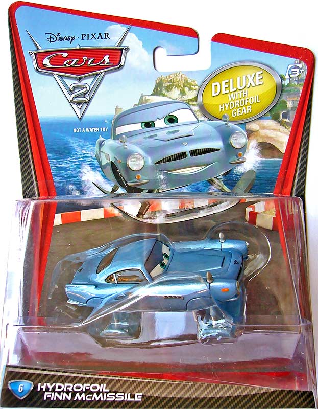 Hydrofoil Finn McMissile from the Cars 2 series, Mattel 1:55 diecast on its card
