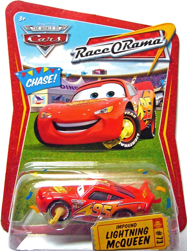Impound Lightning McQueen (Chase) from the Race O Rama series, Mattel 1:55 diecast on its card