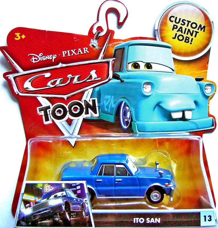 Ito San from the Cars Toon series, Mattel 1:55 diecast on its card