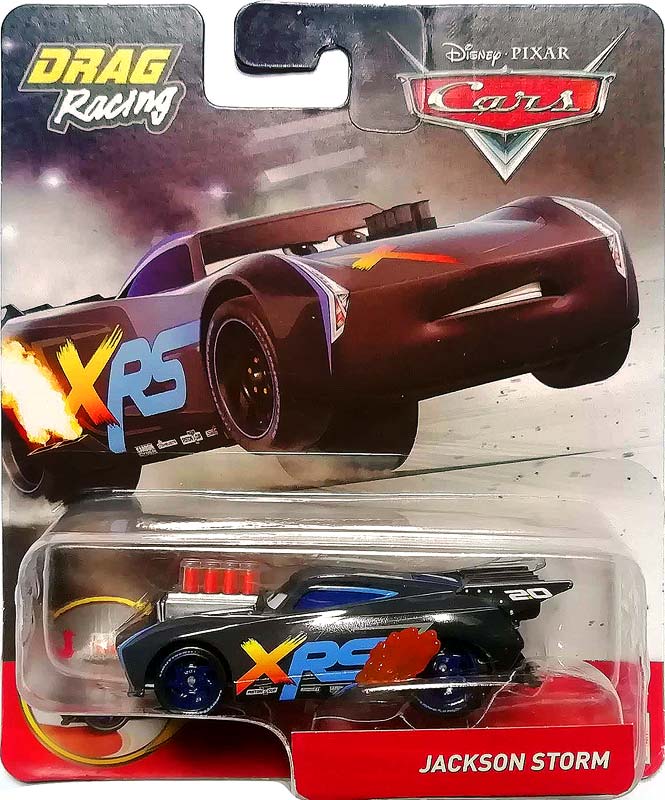 Jackson Storm (Drag Racing) from the Cars 2018-2019 series, Mattel 1:55 diecast on its card