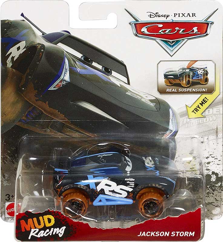 Jackson Storm (Mud Racing) from the Cars 2018-2019 series, Mattel 1:55 diecast on its card