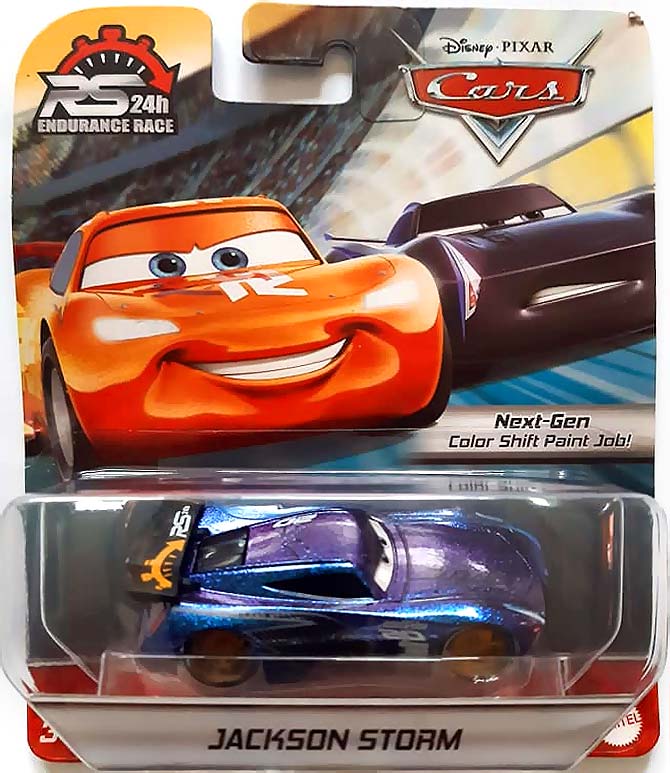 Jackson Storm (RS 24h Endurance Race) from the Blue Desert series, Mattel 1:55 diecast on its card