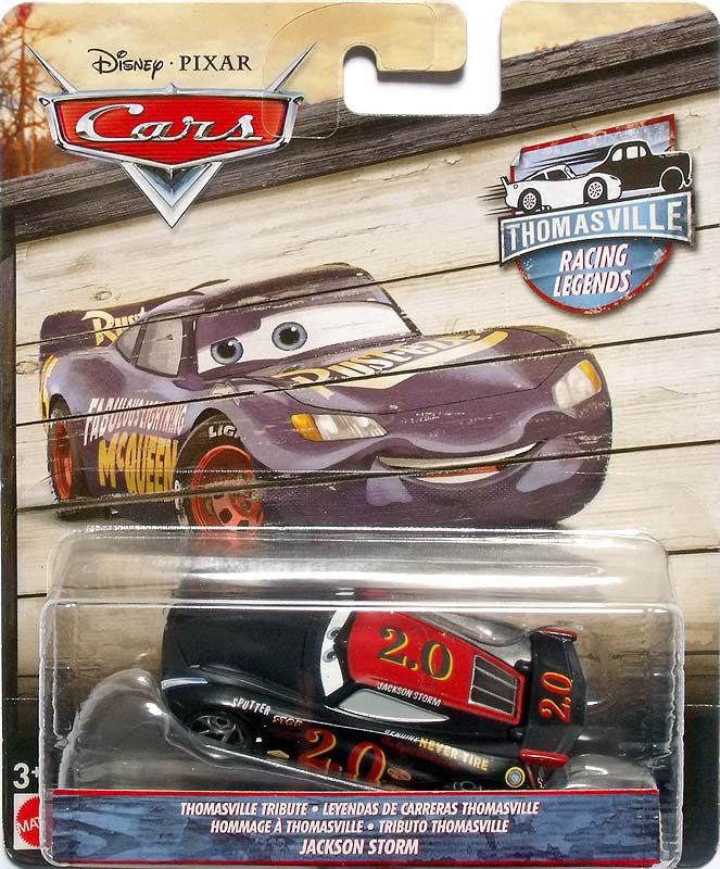 Jackson Storm (Thomasville Racing Legends) from the Cars 2018-2019 series, Mattel 1:55 diecast on its card