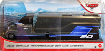Jackson Storm Hauler from the Blue Desert series, Mattel 1:55 diecast on its card