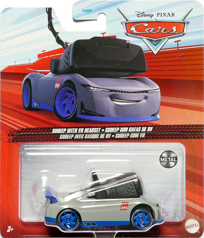 Jae with VR Headset from the Cars 2022 series, Mattel 1:55 diecast on its card
