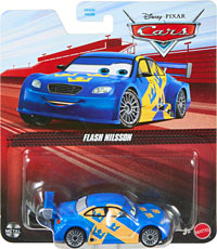 Jan Flash Nilsson from the Cars 2 series, Mattel 1:55 diecast on its card