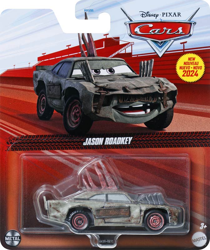 Jason Roadkey from the Cars 2024 series, Mattel 1:55 diecast on its card