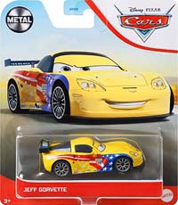 Jeff Gorvette from the Cars 2 series, Mattel 1:55 diecast on its card