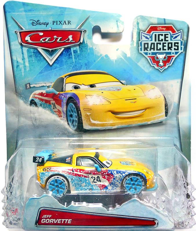 Jeff Gorvette (Ice Racer) from the Cars 2015 series, Mattel 1:55 diecast on its card