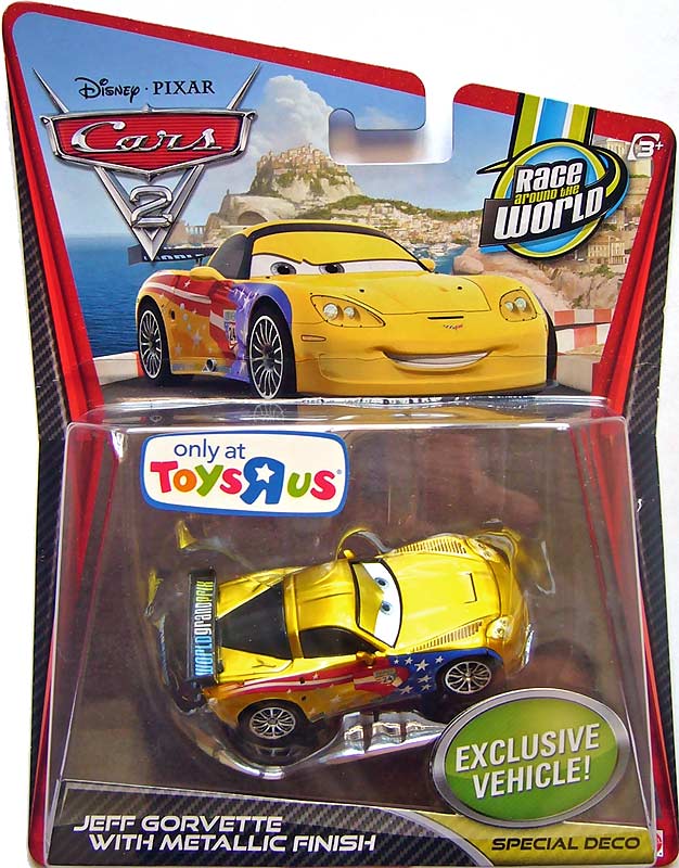 Jeff Gorvette with Metallic Finish from the Cars 2 series, Mattel 1:55 diecast on its card