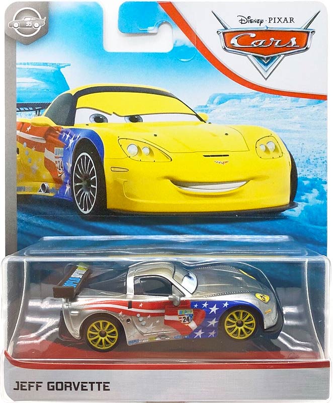 Jeff Gorvette with Metallic Finish (silver, variant) from the Blue Desert series, Mattel 1:55 diecast on its card