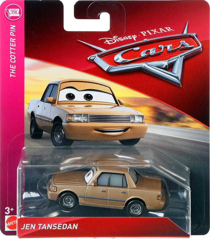 Jen Tansedan from the Cars 2018-2019 series, Mattel 1:55 diecast on its card