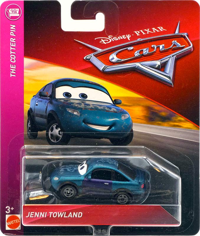 Jenni Towland from the Cars 2018-2019 series, Mattel 1:55 diecast on its card