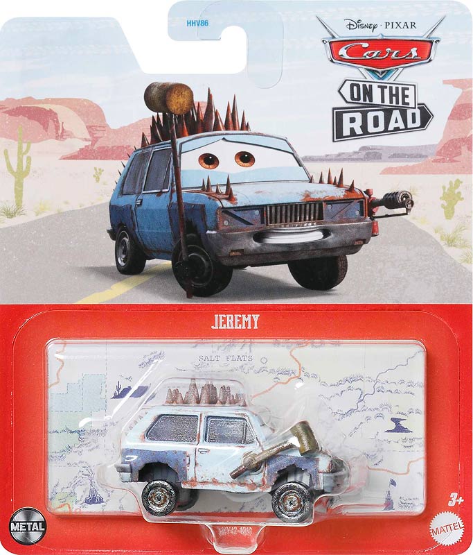 Jeremy from the Cars on the Road series, Mattel 1:55 diecast on its card