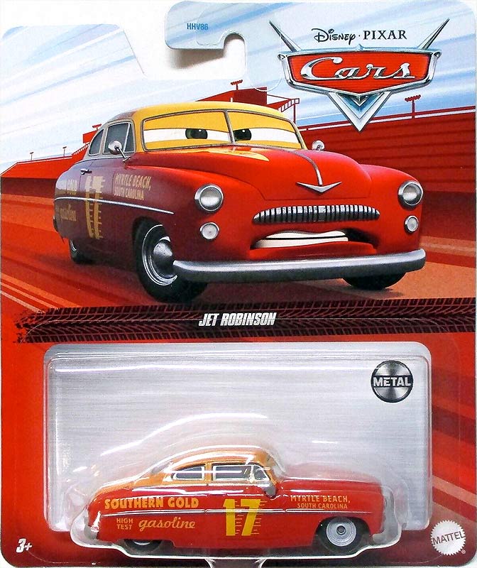 Jet Robinson from the Cars 2018-2019 series, Mattel 1:55 diecast on its card