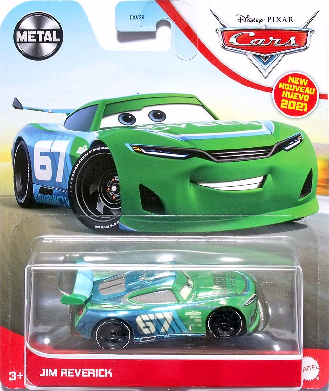 Jim Reverick from the Cars 2021 series, Mattel 1:55 diecast on its card