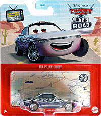 Kay Pillar-Durev from the Cars on the Road series, Mattel 1:55 diecast on its card