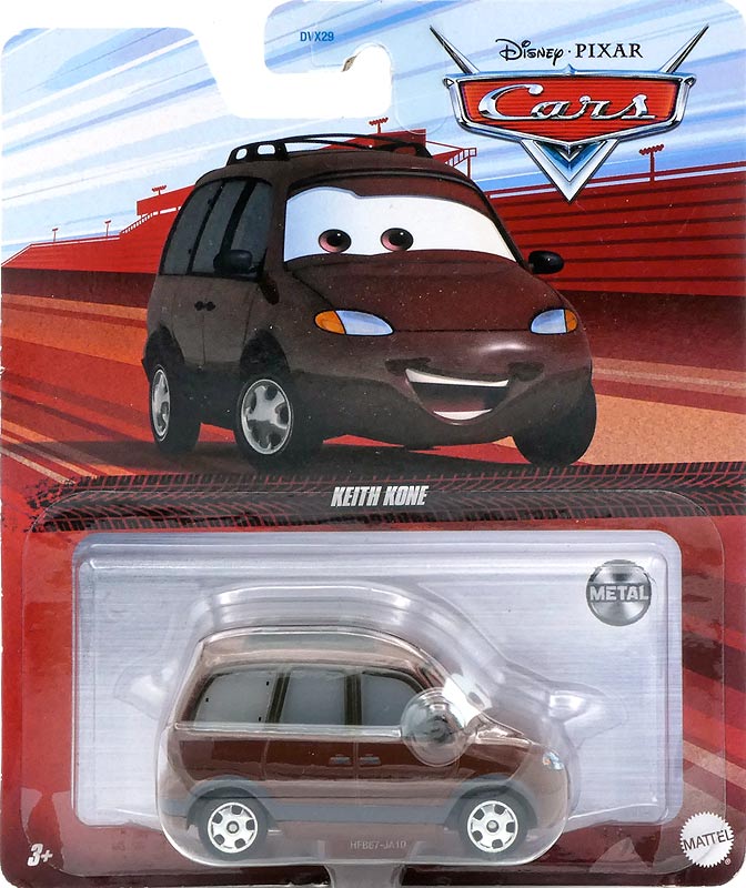 Keith Kone from the Cars 2022 series, Mattel 1:55 diecast on its card