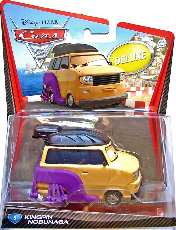 Kingpin Nobunaga from the Cars 2 series, Mattel 1:55 diecast on its card