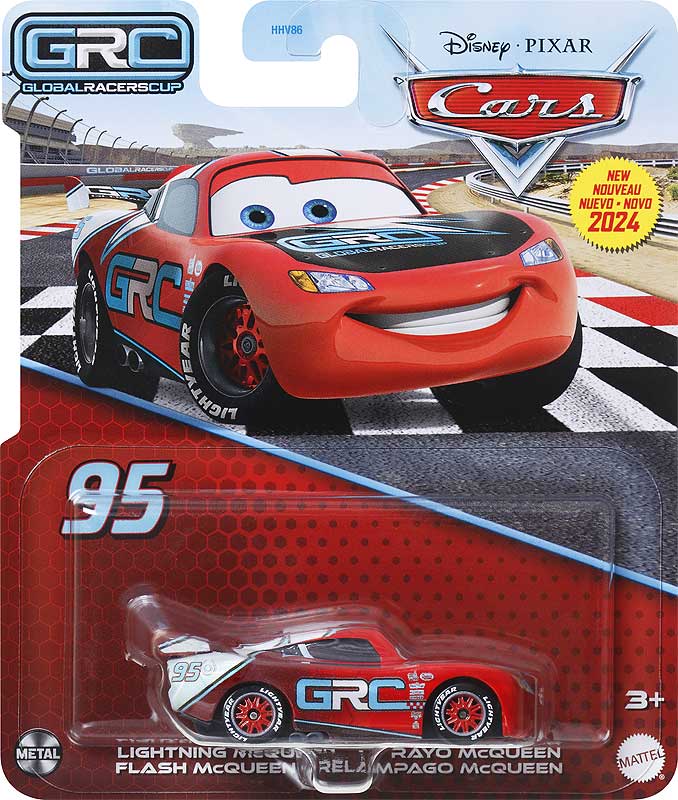 Lightning McQueen (GRC) from the Cars 2024 series, Mattel 1:55 diecast on its card