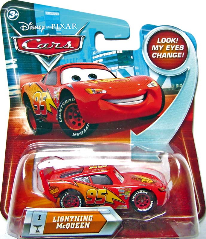 Lightning McQueen (lenticular v2, 2 parts variant) from the Final Lap series, Mattel 1:55 diecast on its card