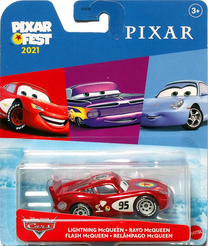 Lightning McQueen (Pixar Fest 2021) from the Cars 2021 series, Mattel 1:55 diecast on its card
