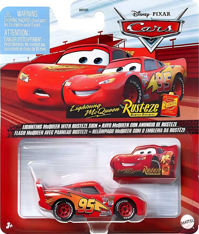 Lightning McQueen with Sign from the WGP series, Mattel 1:55 diecast on its card