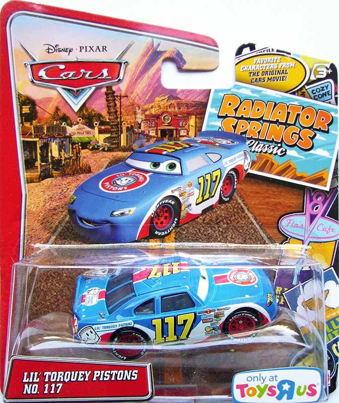 Lil' Torquey Pistons from the World of Cars series, Mattel 1:55 diecast on its card