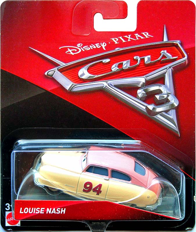 Louise Nash from the Cars 3 series, Mattel 1:55 diecast on its card