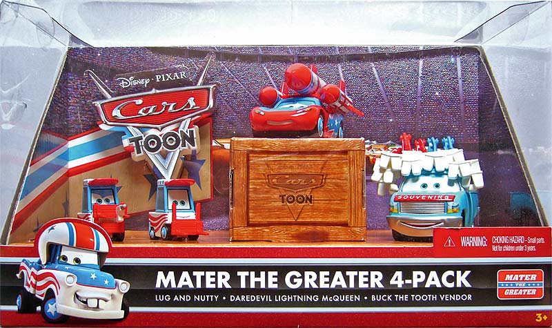 Daredevil Lightning McQueen (4 pack variant) from the Cars Toon series, Mattel 1:55 diecast on its card