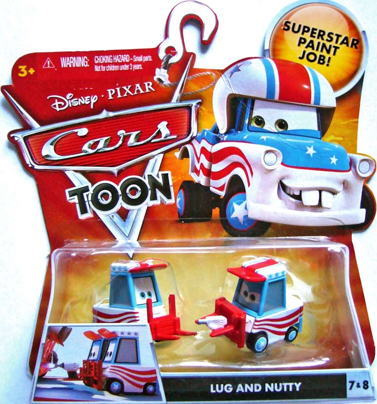 Lug from the Cars Toon series, Mattel 1:55 diecast on its card