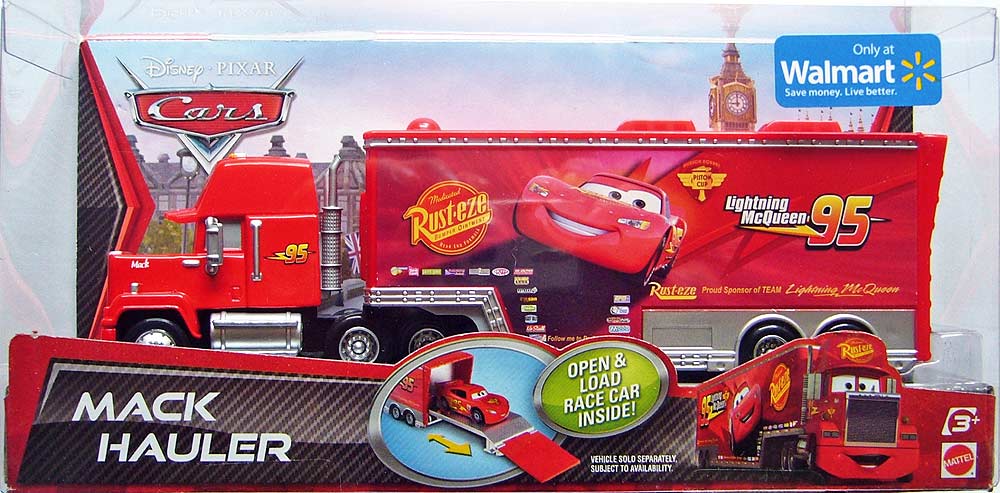 Mack Hauler (Cars 2 version) from the Cars 2 series, Mattel 1:55 diecast on its card