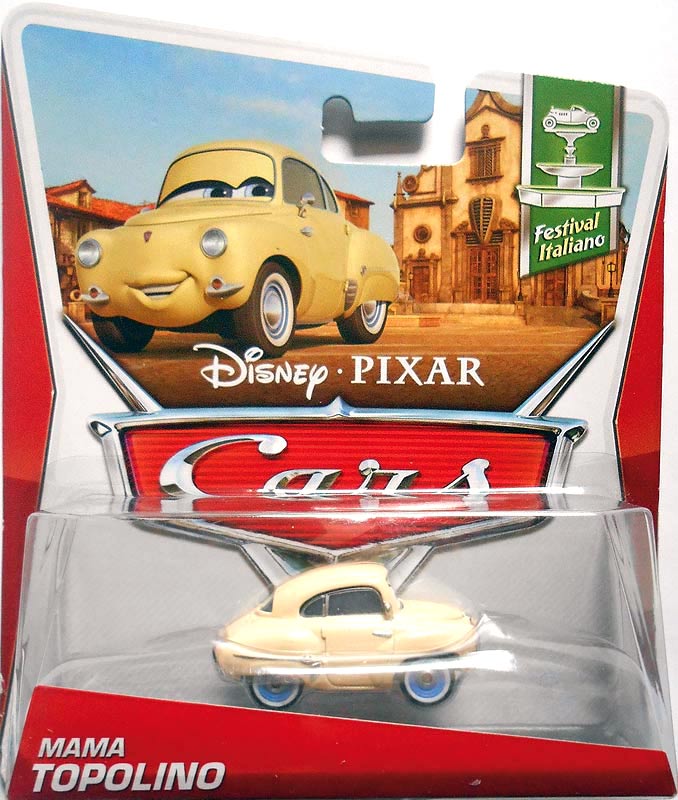 Mama Topolino from the Cars 2 series, Mattel 1:55 diecast on its card