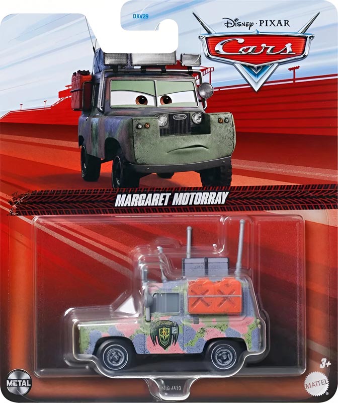 Margaret Motorray from the Cars 2024 series, Mattel 1:55 diecast on its card