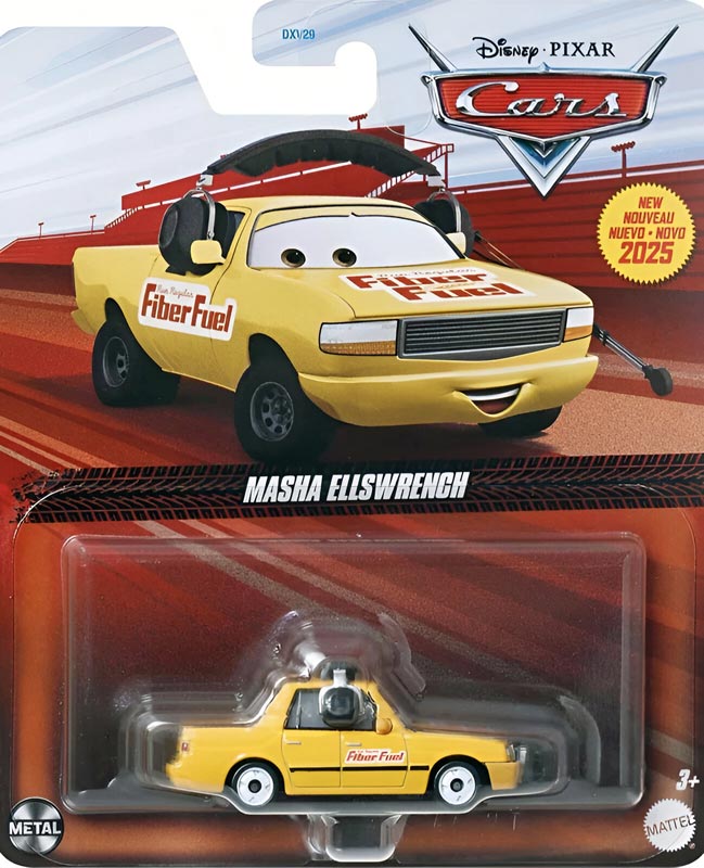 Masha Ellswrench from the Cars 2025 series, Mattel 1:55 diecast on its card
