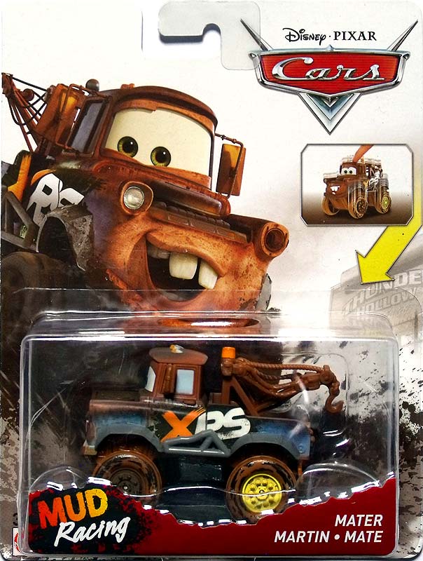 Mater (Mud Racing) from the Cars 2018-2019 series, Mattel 1:55 diecast on its card