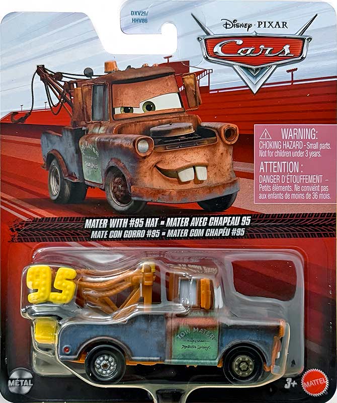 Mater with #95 Hat from the Cars 2018-2019 series, Mattel 1:55 diecast on its card