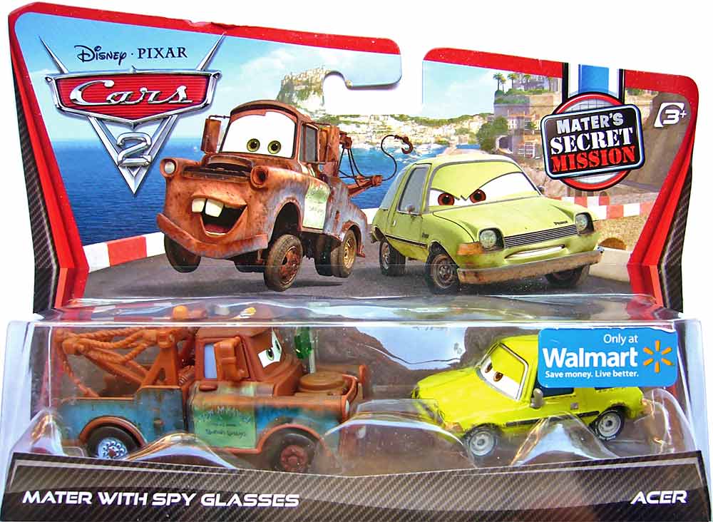Acer (variant) from the Cars 2 series, Mattel 1:55 diecast on its card