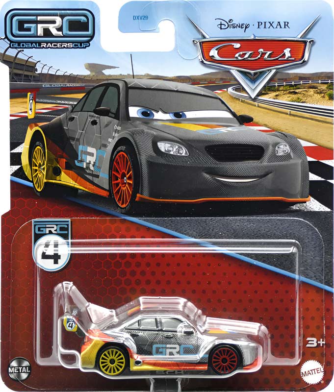 Max Schnell (GRC) from the Cars 2024 series, Mattel 1:55 diecast on its card