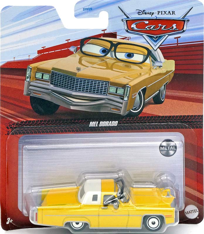 Mel Dorado from the Cars 2022 series, Mattel 1:55 diecast on its card