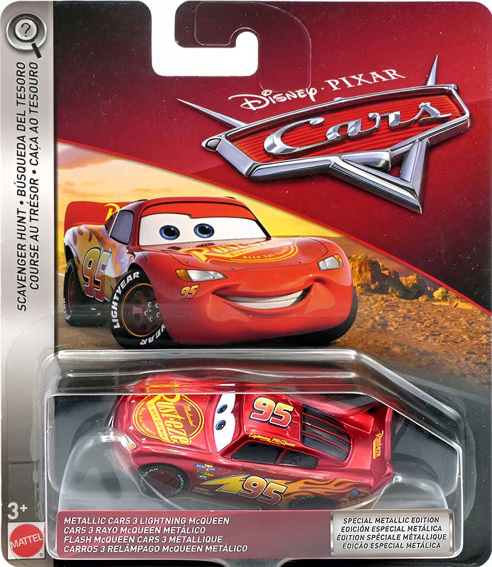 Metallic Cars 3 Lightning McQueen from the Cars 2018-2019 series, Mattel 1:55 diecast on its card