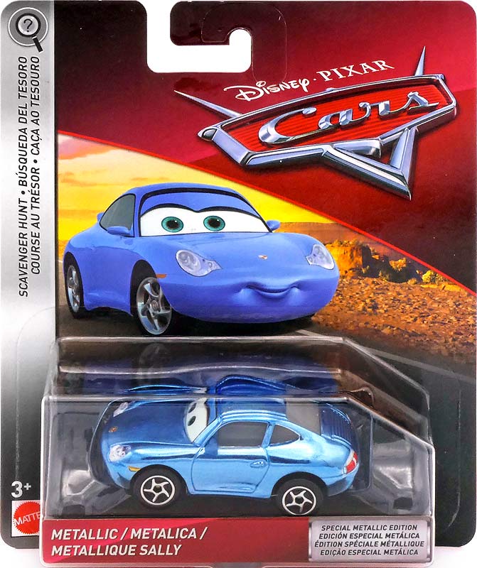 Metallic Sally from the Cars 2018-2019 series, Mattel 1:55 diecast on its card